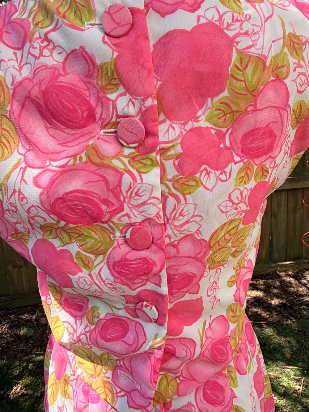 Vintage Leslie Fay Original Pink Rose Floral Dress & Jacket Set - Picture 6 of 13
